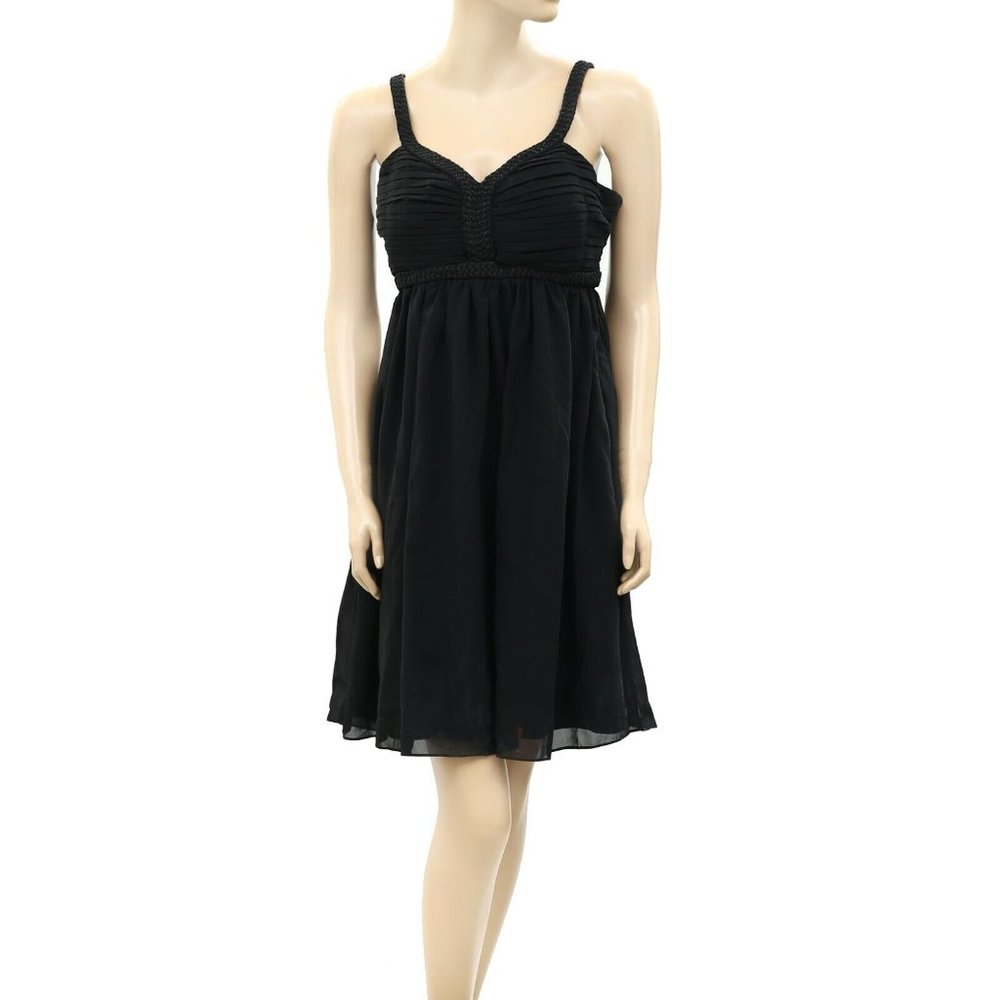 Park Bravo Embellished Mini Tunic Dress Pintuck Cocktail Black L-42 New - Picture 1 of 4